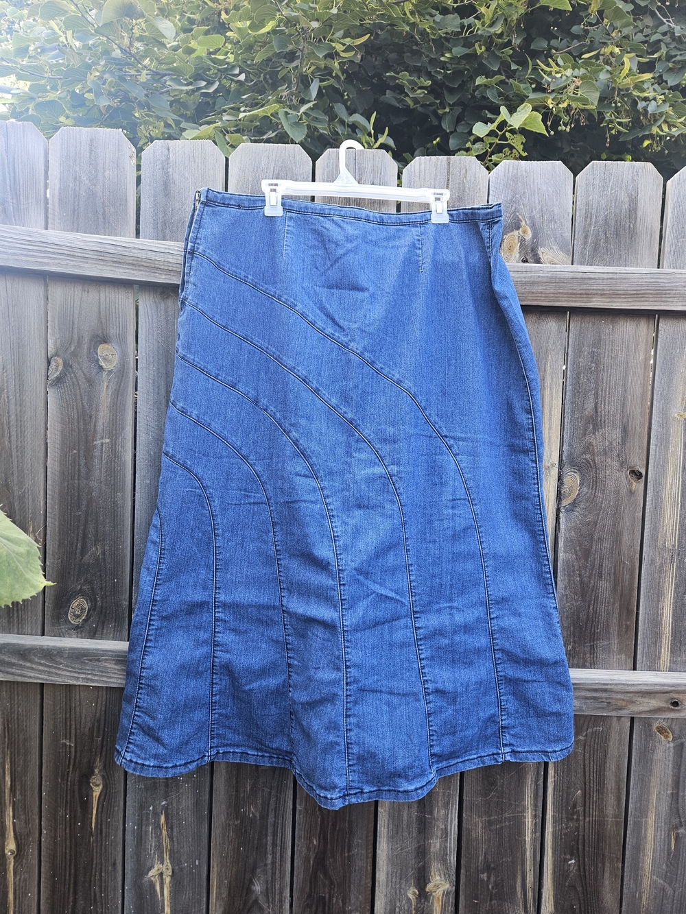Cj Banks Midi Jean Skirt Size 18W Lightwash Denim Paneled Flared Western Cowgirl - Picture 8 of 12